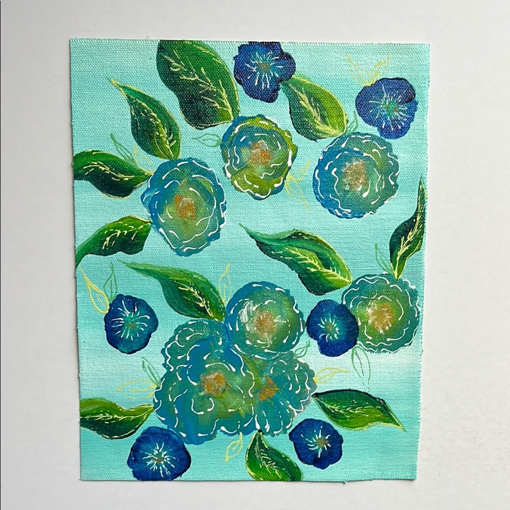 Floral Unframed Art with Blue and Green Accents
